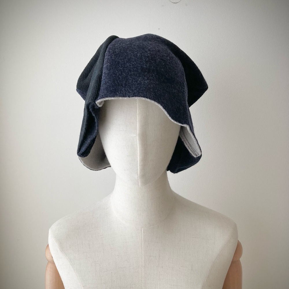 artist japanese boro 100% merino wool sweater hat patchwork cloche blue black - Picture 2 of 8